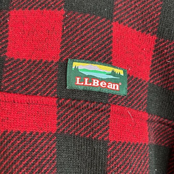LL Bean Sweater Pullover Womens XL Red Black Buffalo Plaid Snap Neck Fleece - Picture 3 of 10